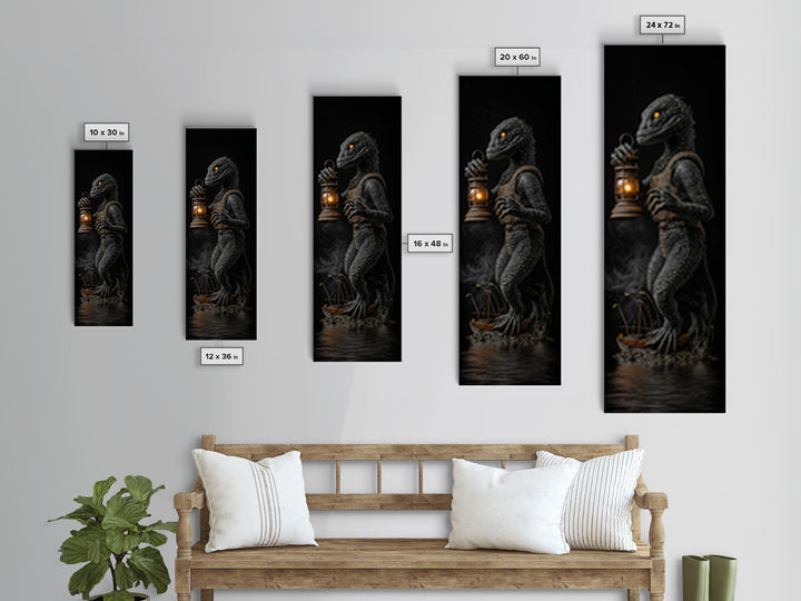 The Creature Of Lantern Lagoon, Tall Narrow Wall Art, Haunted Gothic Art, Framed Canvas Print, Halloween Wall Decor, Gothic Home Decor