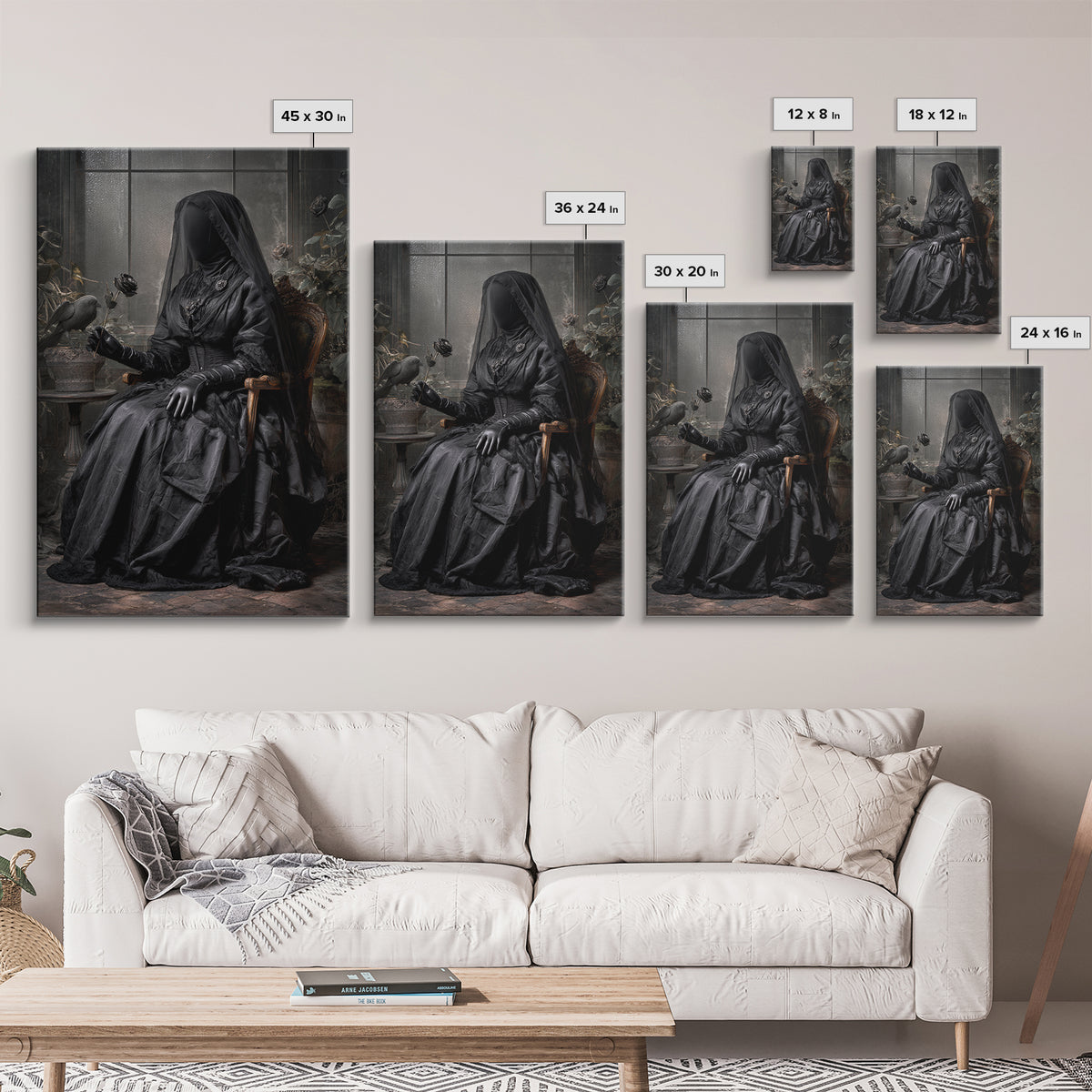 The Invisible Mourner Of Glass House, Vertical Wall Art, Haunted Gothic Art, Framed Canvas Print, Halloween Wall Decor, Gothic Home Decor