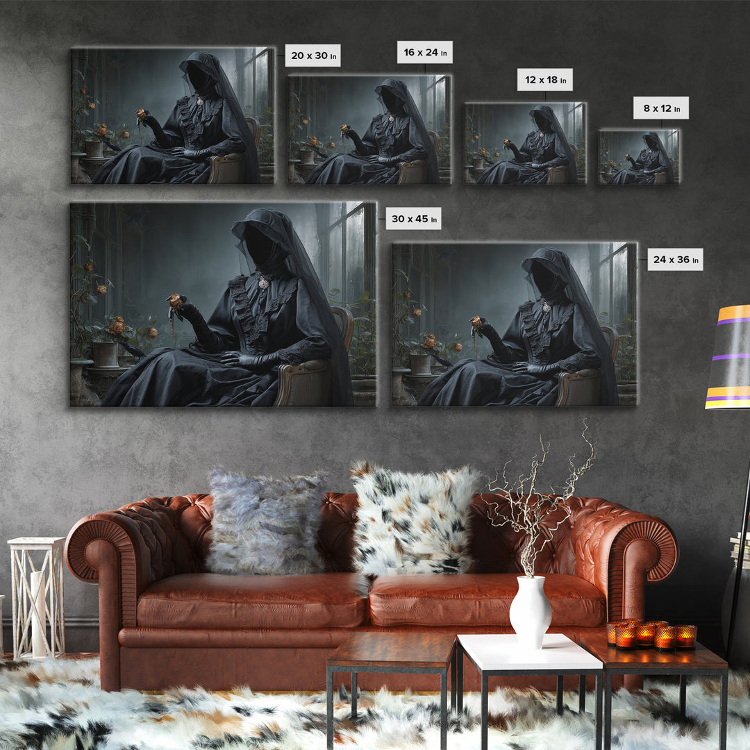 The Invisible Mourner Of Glass House, Landscape Wall Art, Haunted Gothic Art, Framed Canvas Print, Halloween Wall Decor, Gothic Home Decor