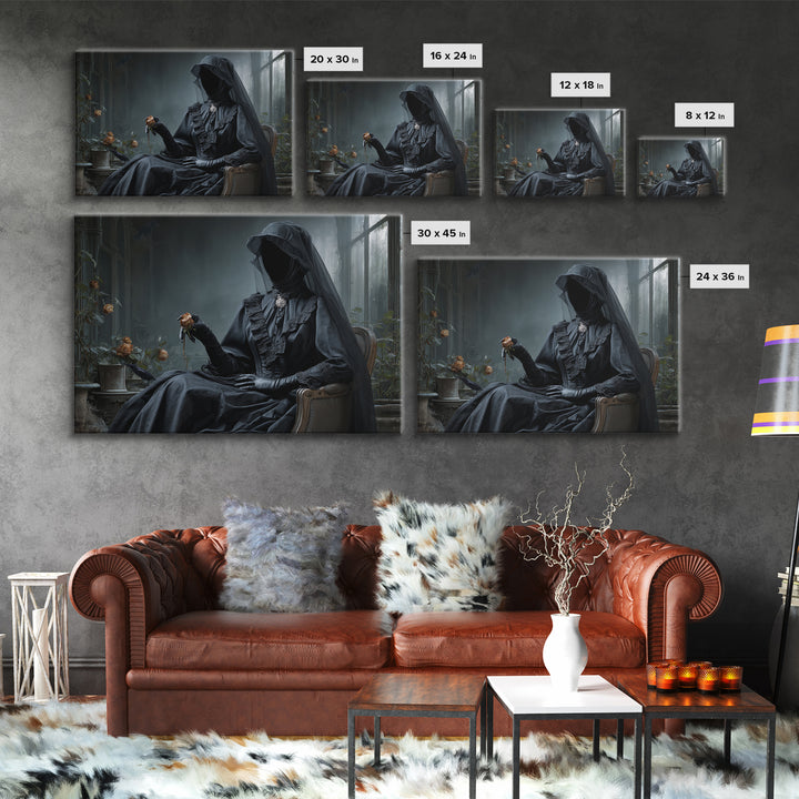 The Invisible Mourner Of Glass House, Landscape Wall Art, Haunted Gothic Art, Framed Canvas Print, Halloween Wall Decor, Gothic Home Decor