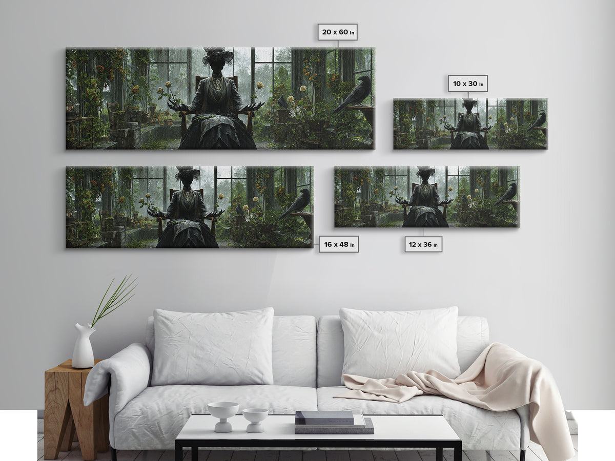 The Invisible Mourner Of Glass House, Extra Wide Wall Art, Spooky Home Decor, Canvas Print, Halloween Wall Decor, Gothic Home Decor