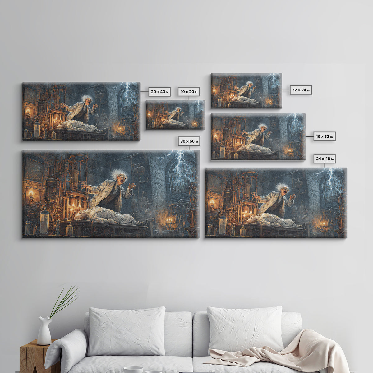 Doctor Vesper'S Resurrection Engine, Wide Panoramic Art, Dark Halloween Decor, Canvas Print, Halloween Wall Decor, Gothic Home Decor