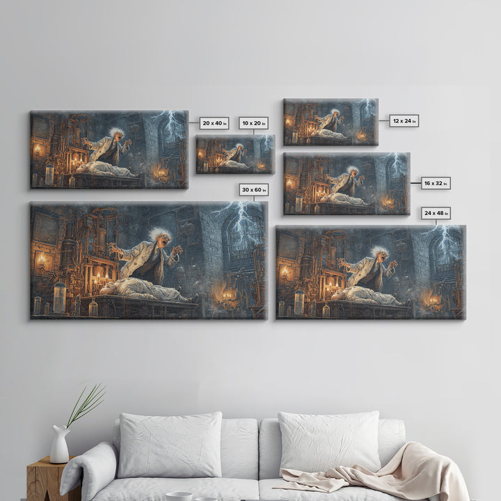 Doctor Vesper'S Resurrection Engine, Wide Panoramic Art, Dark Halloween Decor, Canvas Print, Halloween Wall Decor, Gothic Home Decor