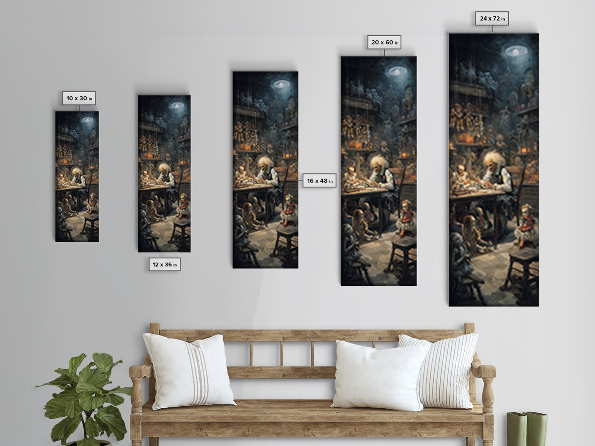 The Dollmaker Of Hollow Ward, Tall Narrow Wall Art, Dark Halloween Decor, Canvas Print, Halloween Wall Decor, Gothic Home Decor