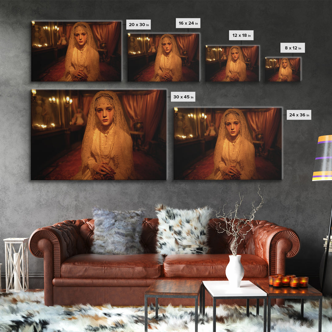 The Wax Bride Of Mourning Hall, Landscape Wall Art, Macabre Wall Art, Framed Canvas Print, Halloween Wall Decor, Gothic Home Decor