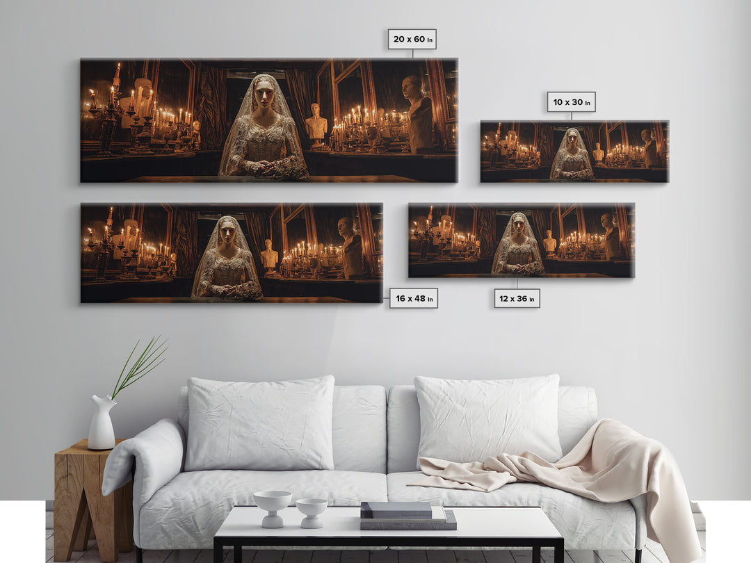 The Wax Bride Of Mourning Hall, Extra Wide Wall Art, Gothic Horror Wall Art, Framed Canvas Print, Halloween Wall Decor, Gothic Home Decor