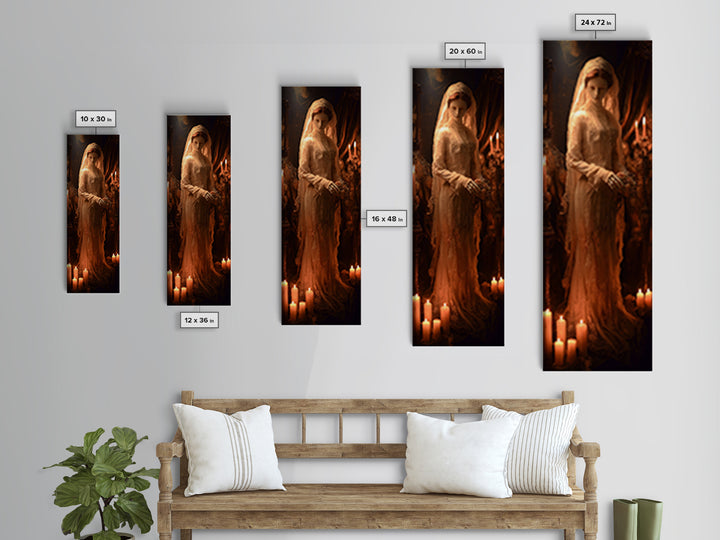 The Wax Bride Of Mourning Hall, Tall Narrow Wall Art, Macabre Wall Art, Framed Canvas Print, Halloween Wall Decor, Gothic Home Decor