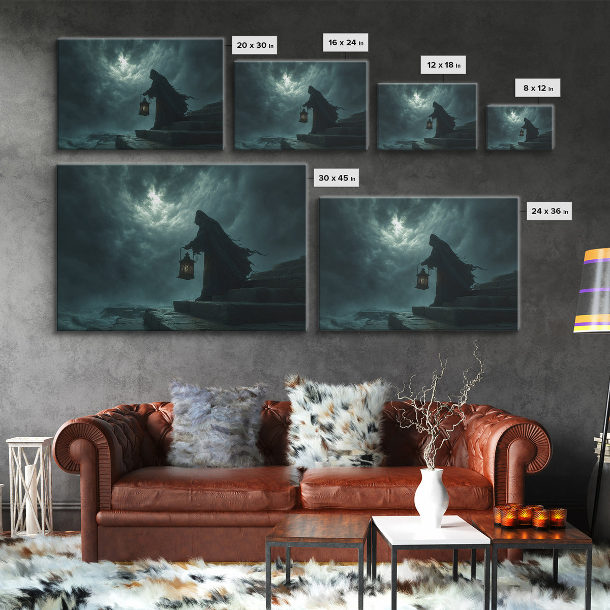 The Lantern-Bearer Of R’Lyeh, Landscape Wall Art, Spooky Home Decor, Framed Canvas Print, Halloween Wall Decor, Gothic Home Decor