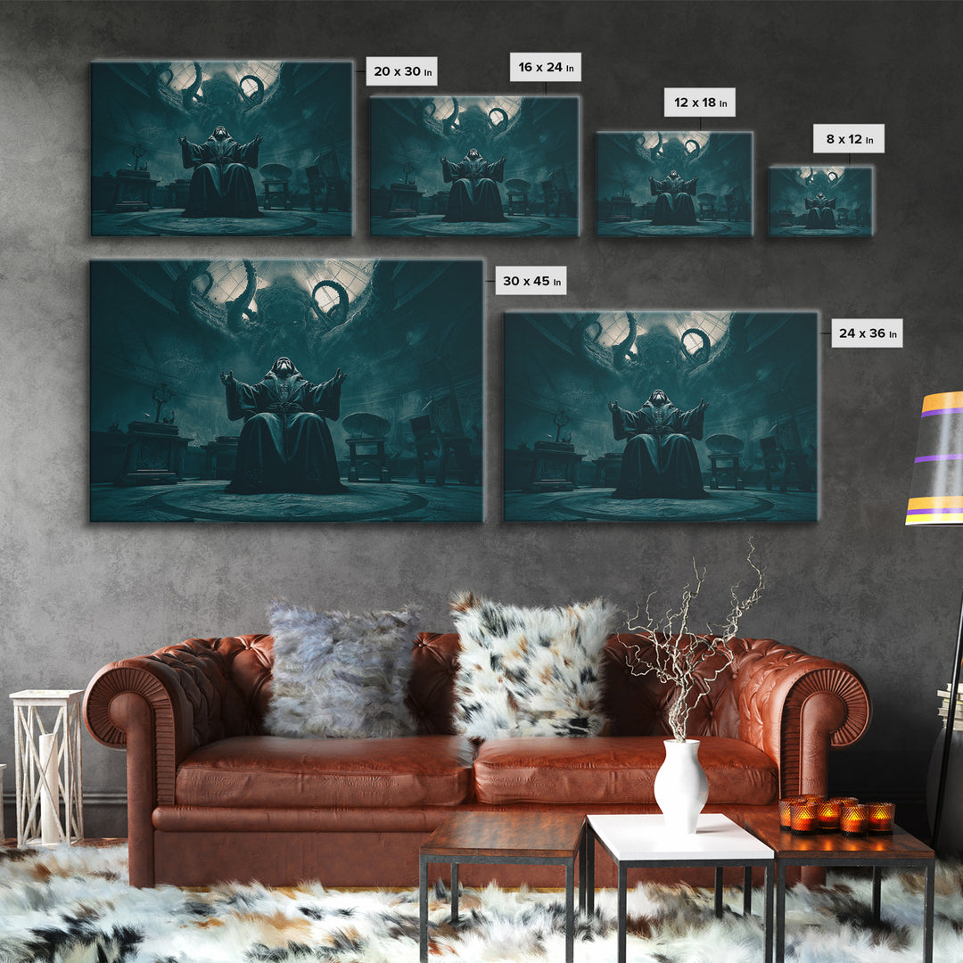 The Dreaming Priest Of The Outer Gate, Landscape Wall Art, Lovecraftian Horror Art, Canvas Print, Halloween Wall Decor, Gothic Home Decor
