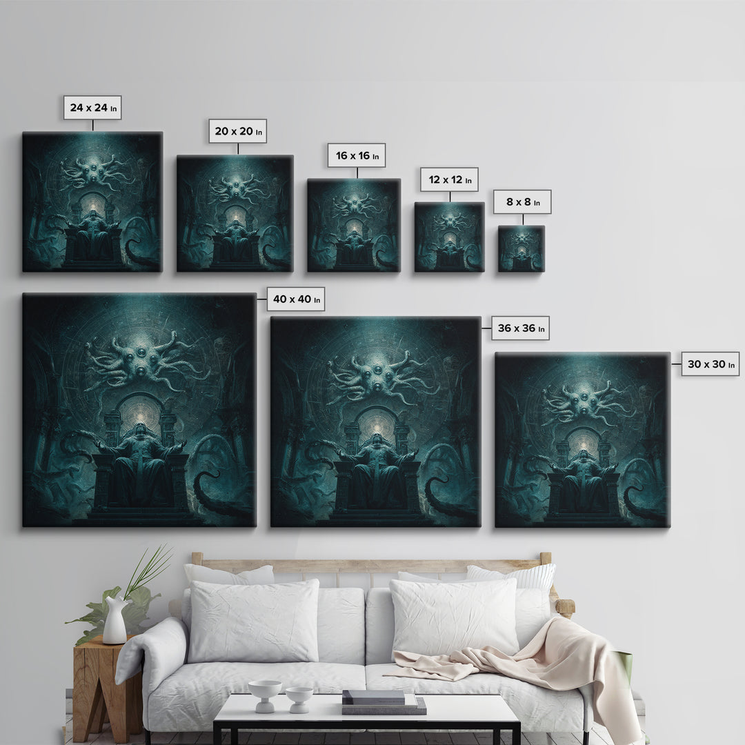 The Dreaming Priest Of The Outer Gate, Square Wall Art, Spooky Home Decor, Framed Canvas Print, Halloween Wall Decor, Gothic Home Decor