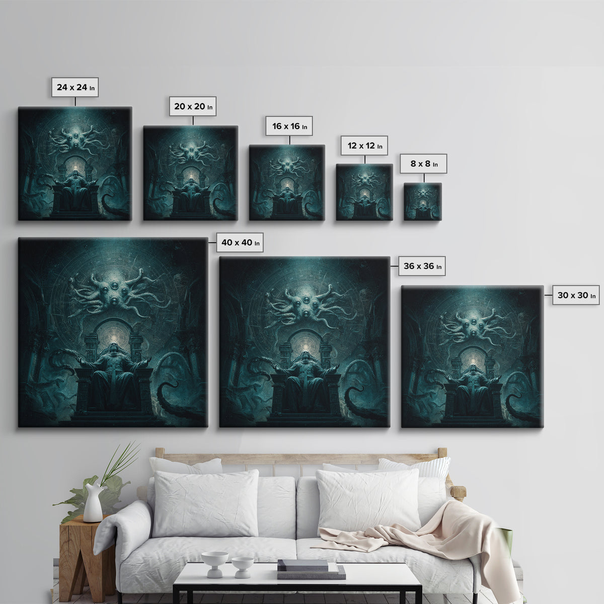 The Dreaming Priest Of The Outer Gate, Square Wall Art, Spooky Home Decor, Framed Canvas Print, Halloween Wall Decor, Gothic Home Decor