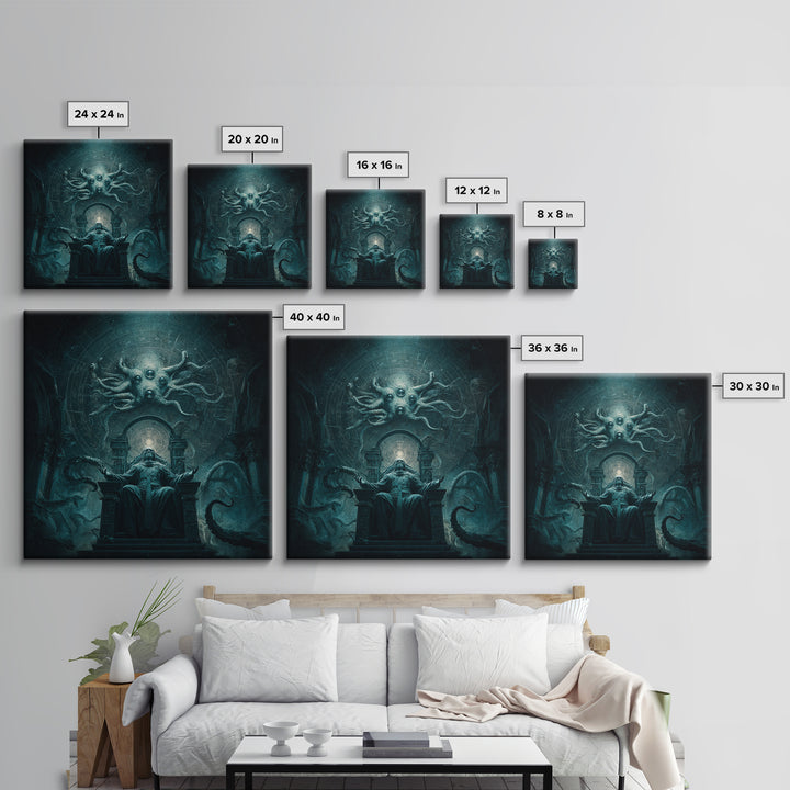 The Dreaming Priest Of The Outer Gate, Square Wall Art, Spooky Home Decor, Framed Canvas Print, Halloween Wall Decor, Gothic Home Decor