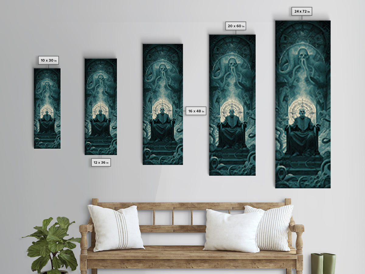 The Dreaming Priest Of The Outer Gate, Tall Narrow Wall Art, Dark Halloween Decor, Canvas Print, Halloween Wall Decor, Gothic Home Decor