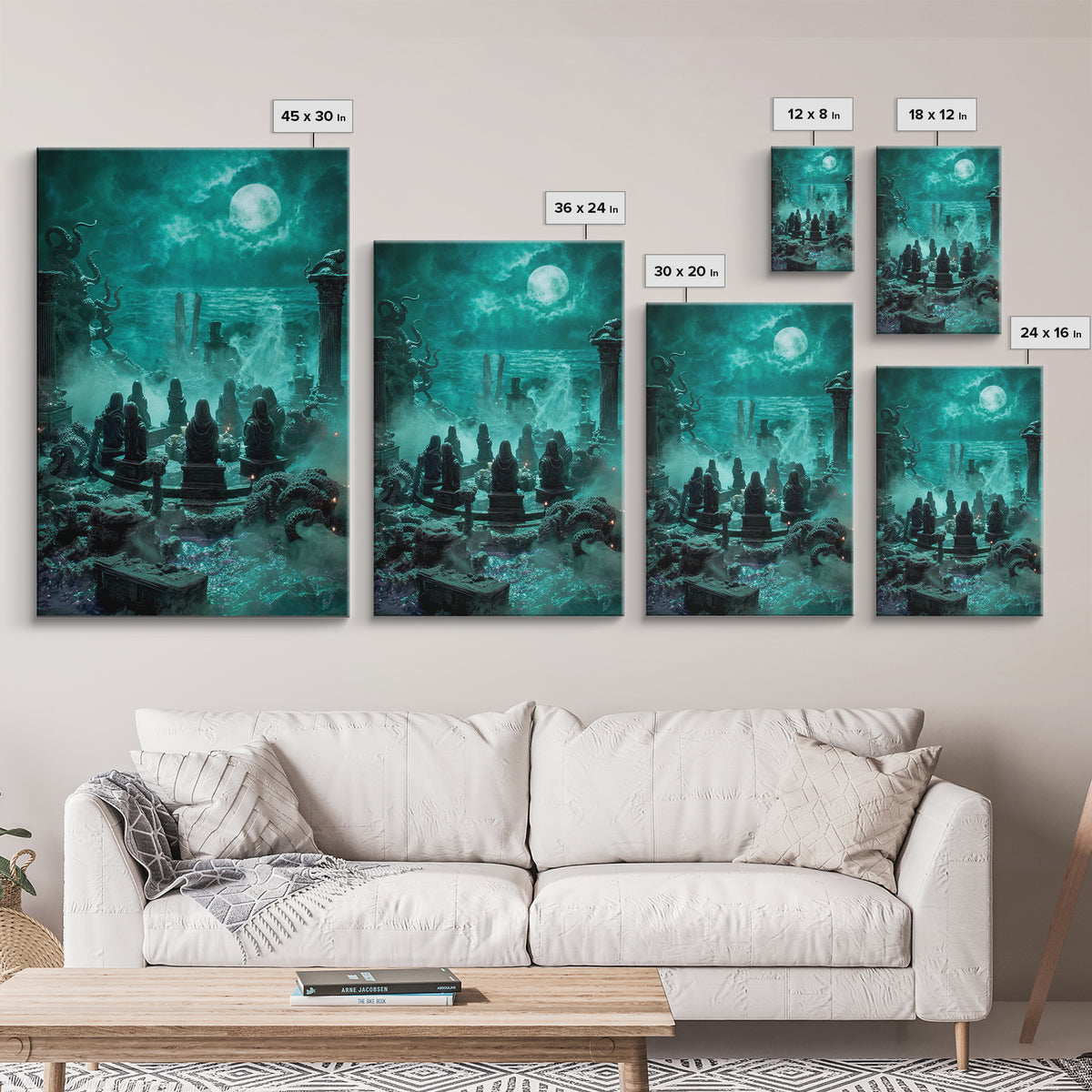 The Choir Of Deepwater Acolytes, Vertical Wall Art, Macabre Wall Art, Framed Canvas Print, Halloween Wall Decor, Gothic Home Decor
