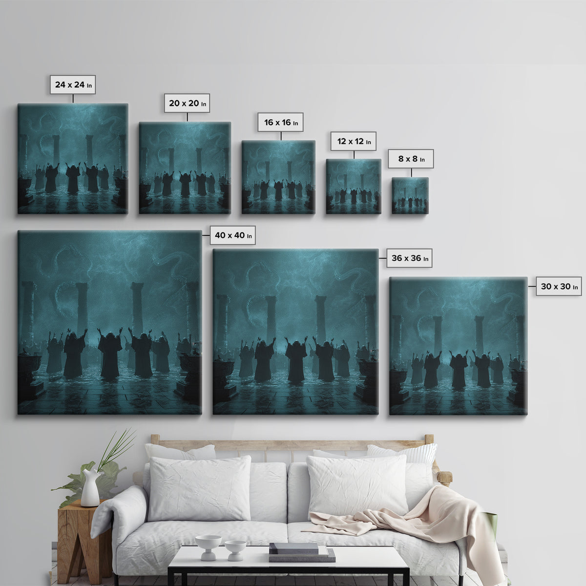 The Choir Of Deepwater Acolytes, Square Wall Art, Dark Fantasy Wall Art, Framed Canvas Print, Halloween Wall Decor, Gothic Home Decor