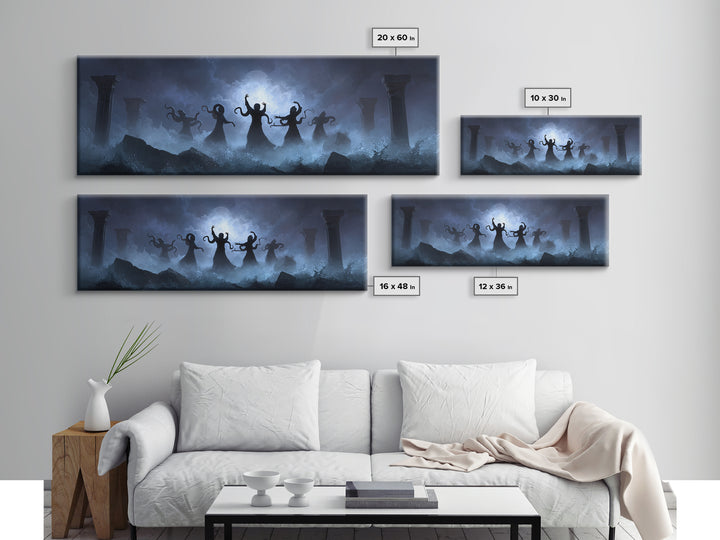 The Choir Of Deepwater Acolytes, Extra Wide Wall Art, Cosmic Horror Wall Art, Canvas Print, Halloween Wall Decor, Gothic Home Decor