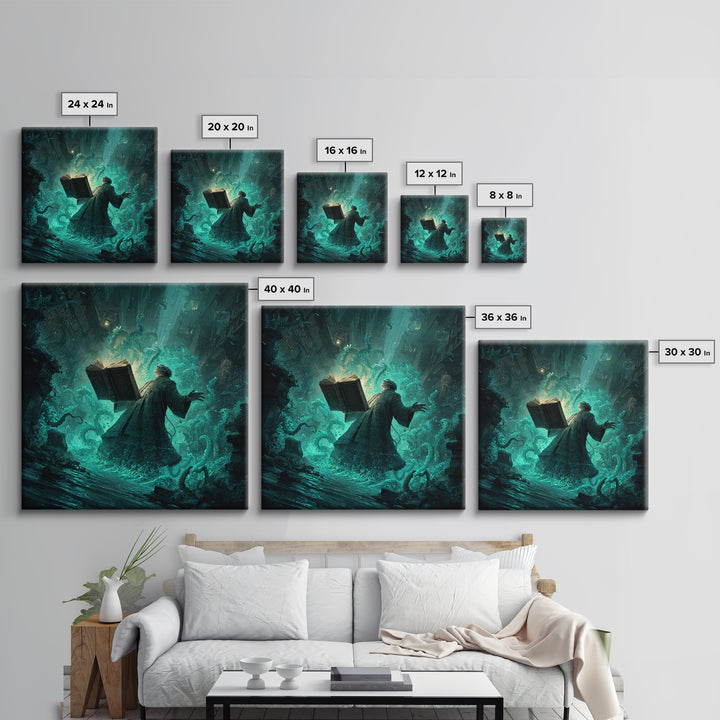 The Librarian Of Forbidden Tides, Square Wall Art, Gothic Horror Wall Art, Framed Canvas Print, Halloween Wall Decor, Gothic Home Decor