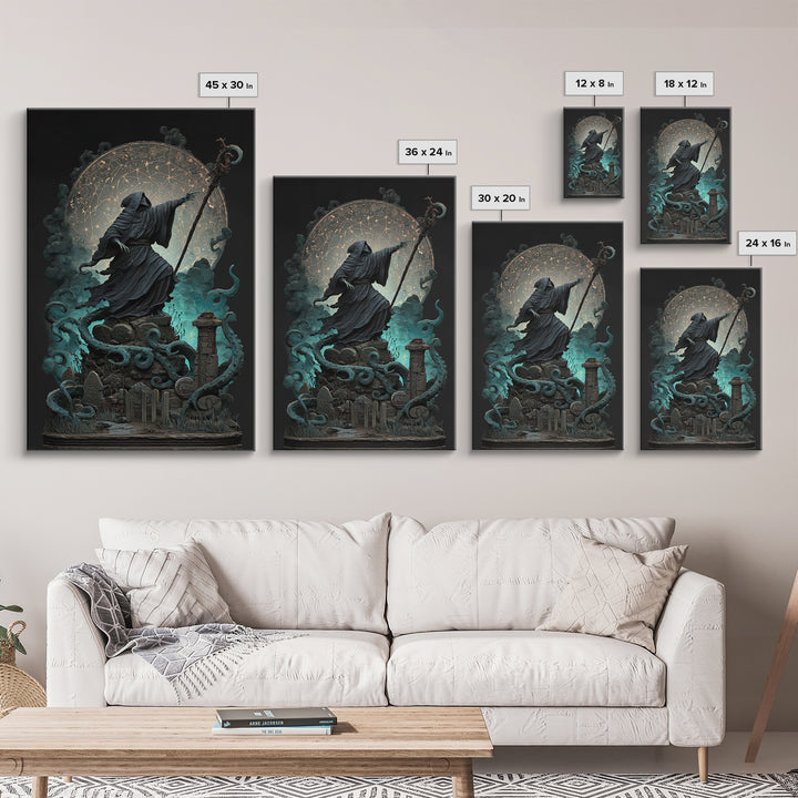 The Star-Seer Of Black Dunwich, Vertical Wall Art, Dark Halloween Decor, Framed Canvas Print, Halloween Wall Decor, Gothic Home Decor