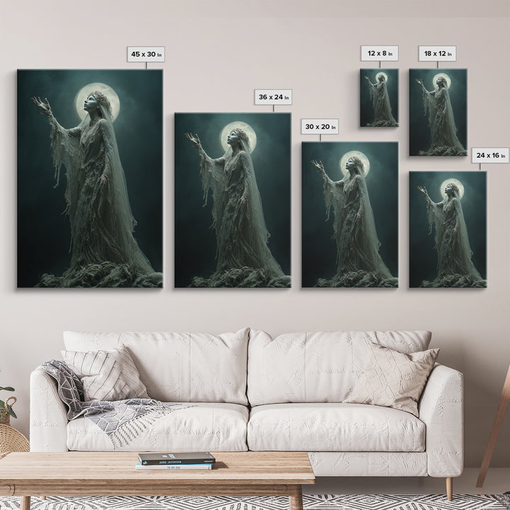 The Bride Of The Abyssal Moon, Vertical Wall Art, Dark Fantasy Wall Art, Canvas Print, Halloween Wall Decor, Gothic Home Decor