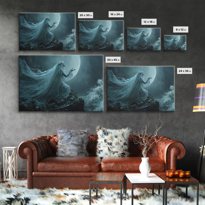The Bride Of The Abyssal Moon, Landscape Wall Art, Lovecraftian Horror Art, Framed Canvas Print, Halloween Wall Decor, Gothic Home Decor
