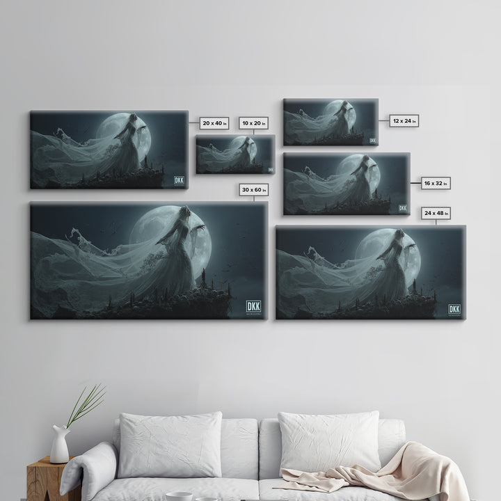 The Bride Of The Abyssal Moon, Wide Panoramic Art, Spooky Home Decor, Canvas Print, Halloween Wall Decor, Gothic Home Decor, Halloween Decor
