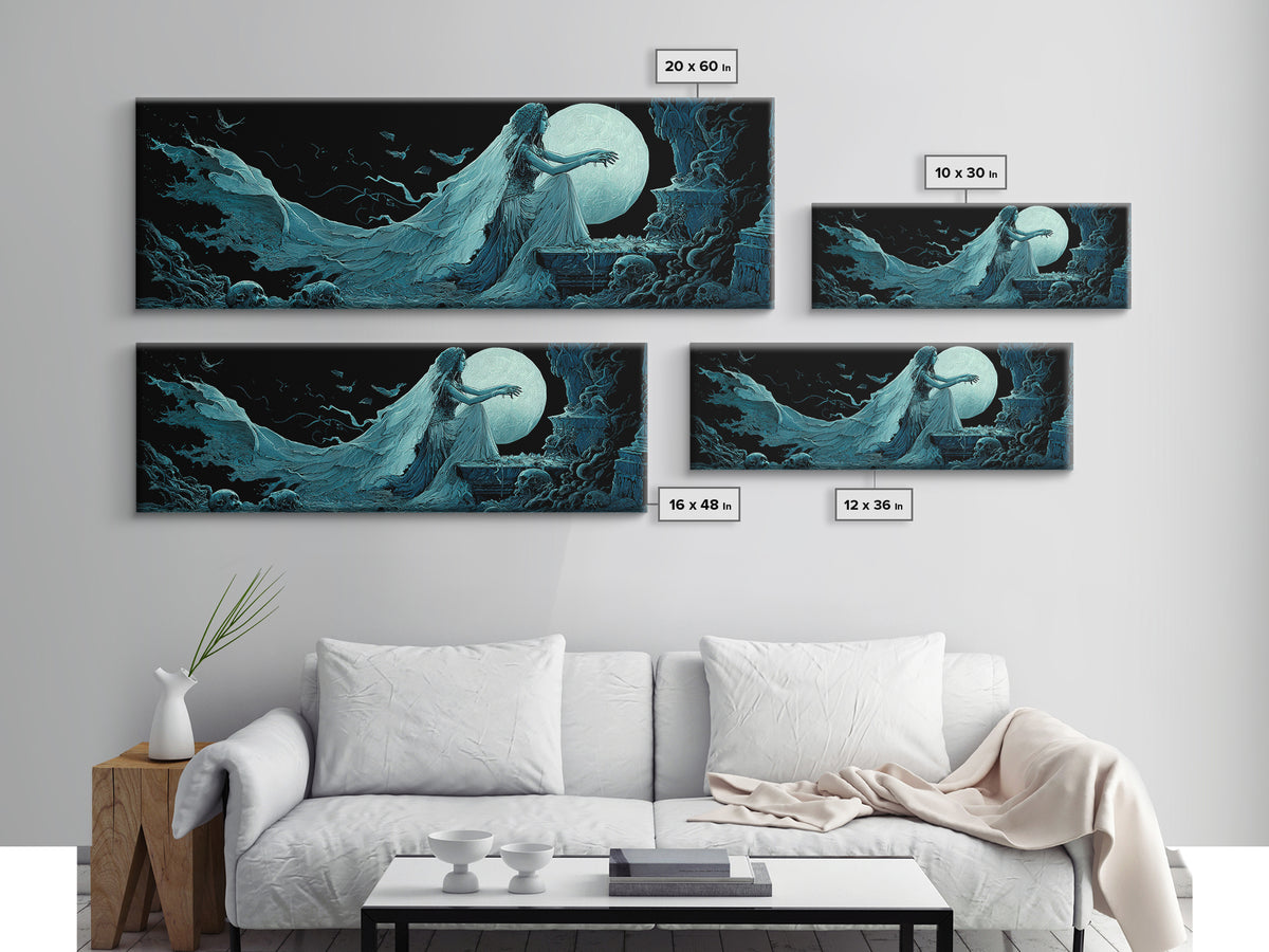 The Bride Of The Abyssal Moon, Extra Wide Wall Art, Cosmic Horror Wall Art, Canvas Print, Halloween Wall Decor, Gothic Home Decor
