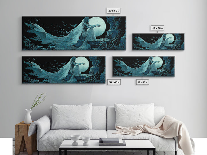 The Bride Of The Abyssal Moon, Extra Wide Wall Art, Cosmic Horror Wall Art, Canvas Print, Halloween Wall Decor, Gothic Home Decor