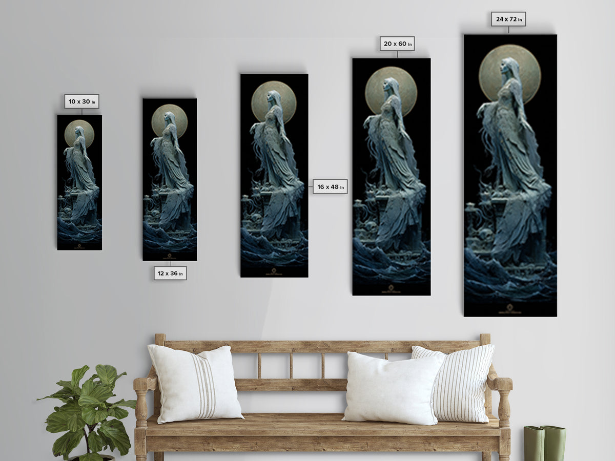 The Bride Of The Abyssal Moon, Tall Narrow Wall Art, Dark Fantasy Wall Art, Framed Canvas Print, Halloween Wall Decor, Gothic Home Decor