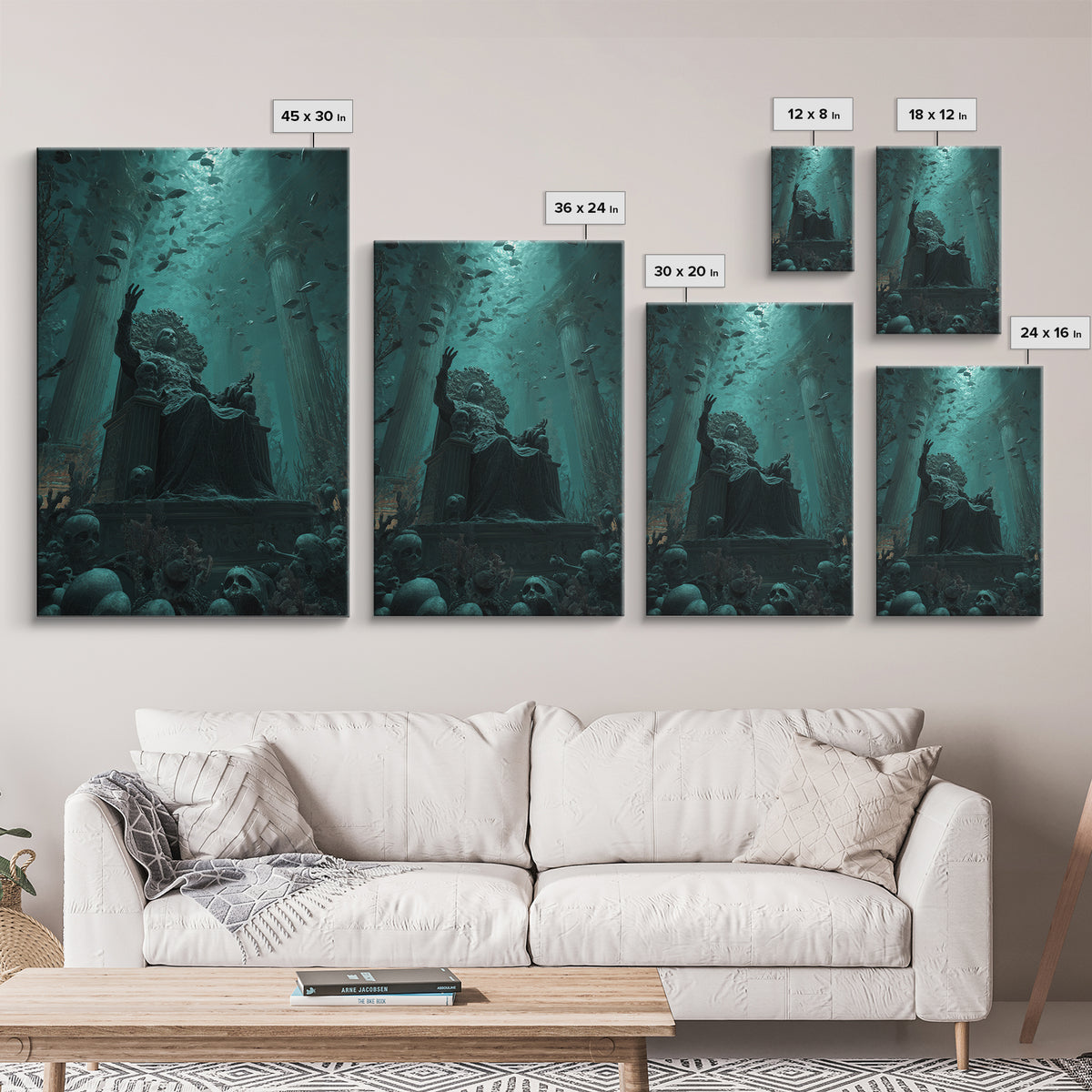 The Watcher In The Coral Throne, Vertical Wall Art, Cosmic Horror Wall Art, Framed Canvas Print, Halloween Wall Decor, Gothic Home Decor