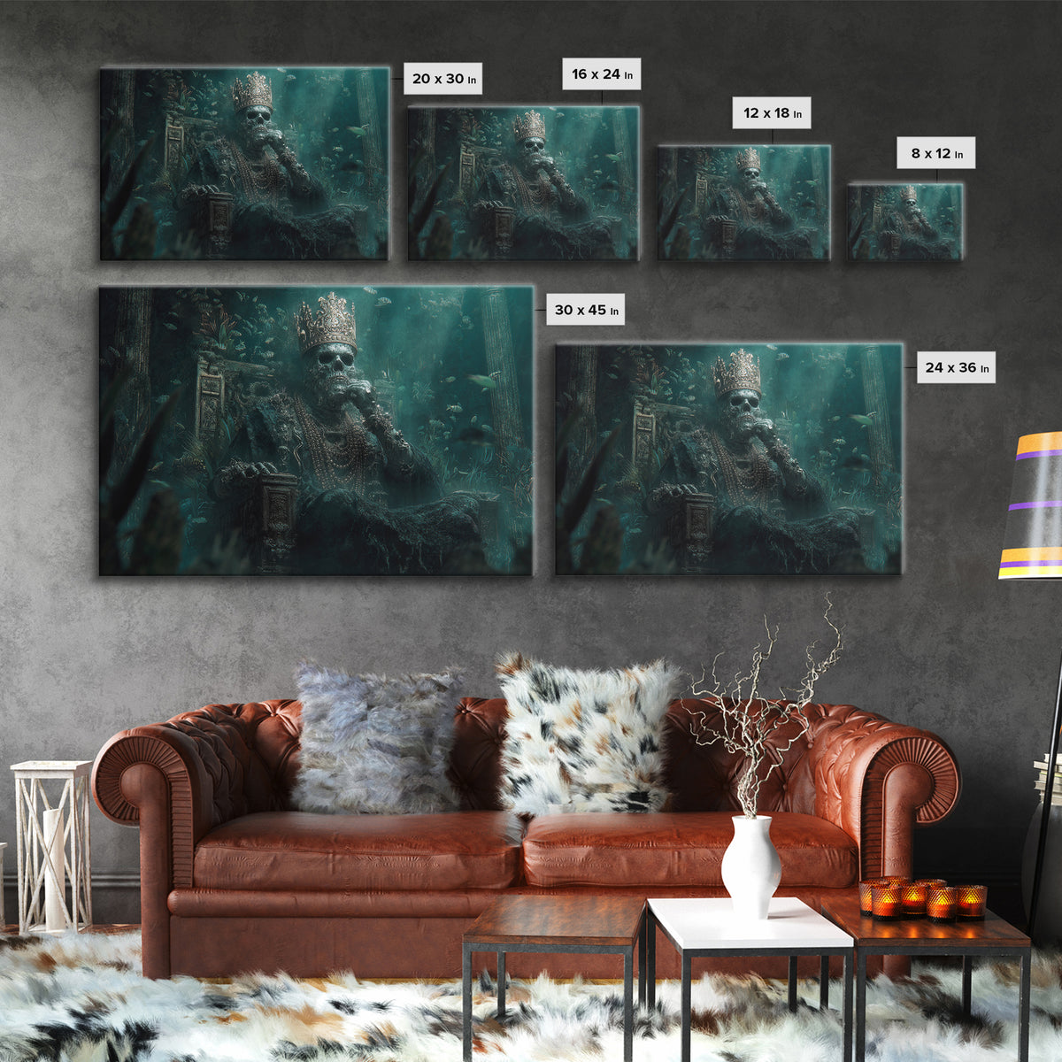 The Watcher In The Coral Throne, Landscape Wall Art, Eldritch Gothic Decor, Canvas Print, Halloween Wall Decor, Gothic Home Decor