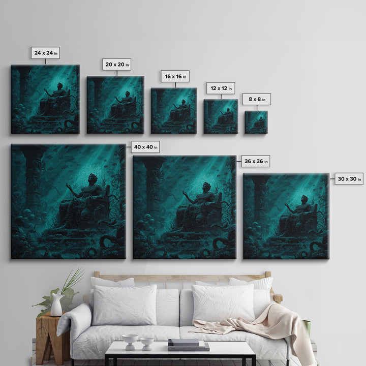 The Watcher In The Coral Throne, Square Wall Art, Lovecraftian Horror Art, Framed Canvas Print, Halloween Wall Decor, Gothic Home Decor