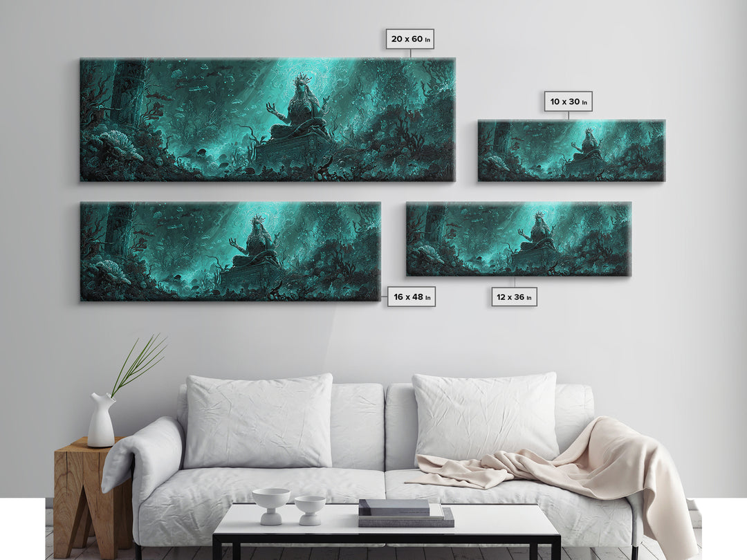 The Watcher In The Coral Throne, Extra Wide Wall Art, Cosmic Horror Wall Art, Framed Canvas Print, Halloween Wall Decor, Gothic Home Decor