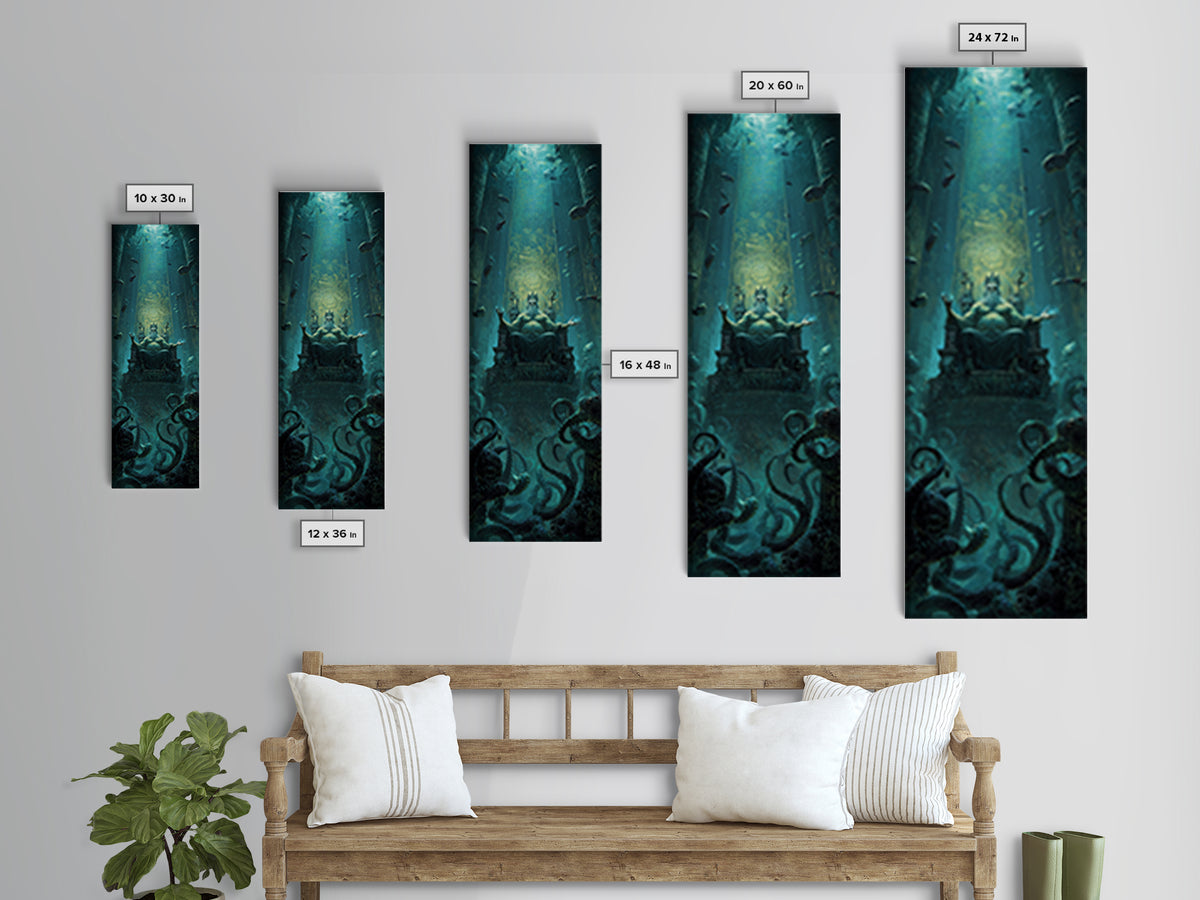 The Watcher In The Coral Throne, Tall Narrow Wall Art, Macabre Wall Art, Canvas Print, Halloween Wall Decor, Gothic Home Decor