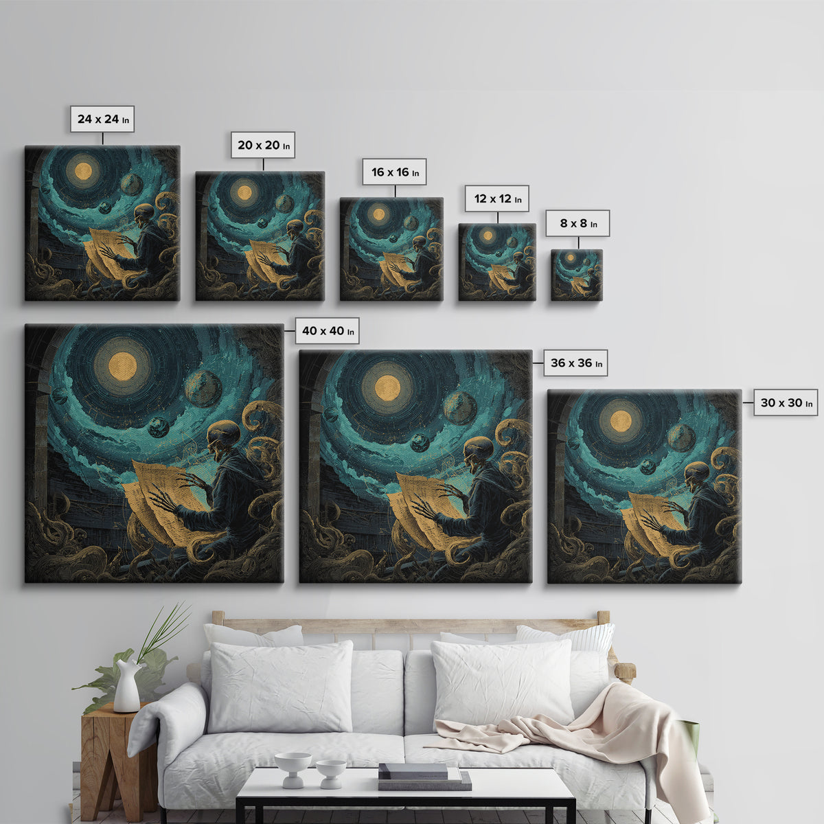 The Astronomer Of The Hollow Sky, Square Wall Art, Cosmic Horror Wall Art, Canvas Print, Halloween Wall Decor, Gothic Home Decor