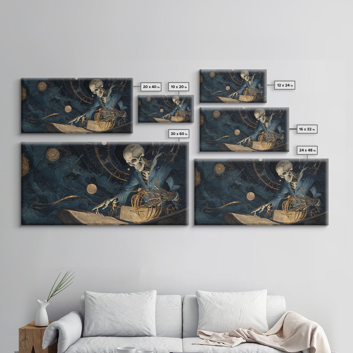 The Astronomer Of The Hollow Sky, Wide Panoramic Art, Haunted Gothic Art, Framed Canvas Print, Halloween Wall Decor, Gothic Home Decor