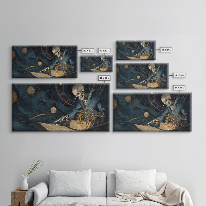 The Astronomer Of The Hollow Sky, Wide Panoramic Art, Haunted Gothic Art, Framed Canvas Print, Halloween Wall Decor, Gothic Home Decor