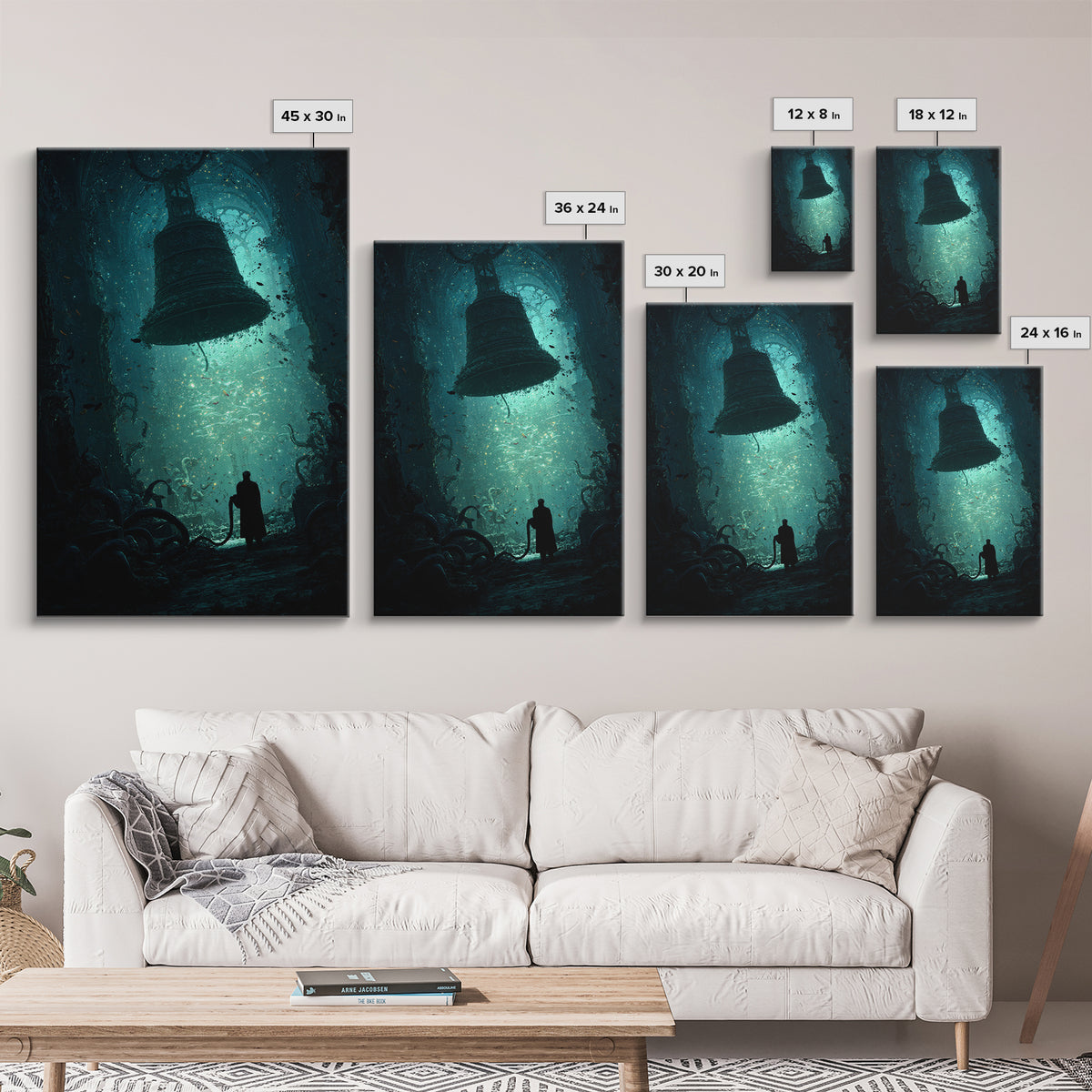 The Bellringer Of The Sunken Cathedral, Vertical Wall Art, Lovecraftian Horror Art, Framed Canvas Print, Halloween Wall Decor