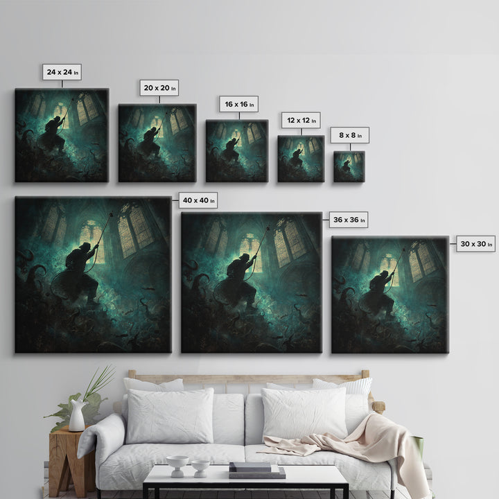 The Bellringer Of The Sunken Cathedral, Square Wall Art, Spooky Home Decor, Framed Canvas Print, Halloween Wall Decor, Gothic Home Decor