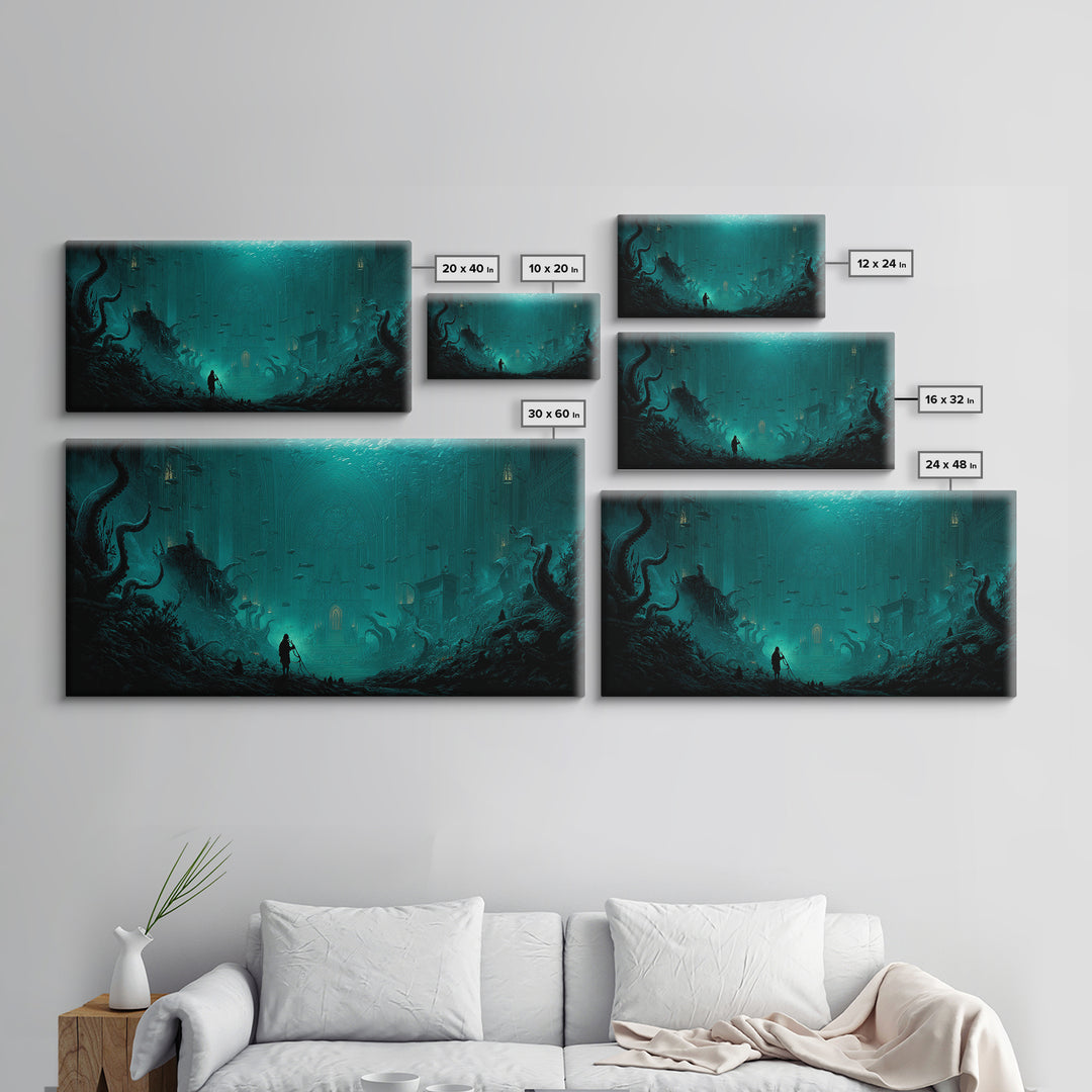 The Bellringer Of The Sunken Cathedral, Wide Panoramic Art, Spooky Home Decor, Canvas Print, Halloween Wall Decor, Gothic Home Decor