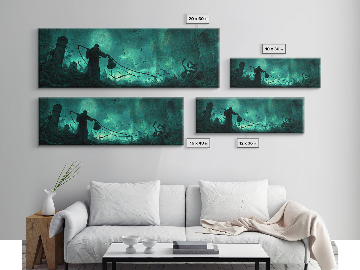 The Bellringer Of The Sunken Cathedral, Extra Wide Wall Art, Haunted Gothic Art, Framed Canvas Print, Halloween Wall Decor, Horror Wall Art