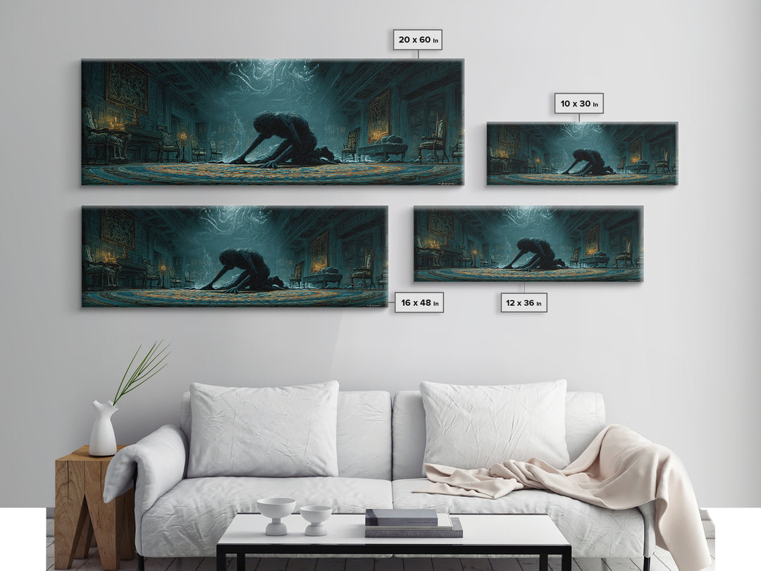 The Crawler Beneath The Floor Of Stars, Extra Wide Wall Art, Cosmic Horror Wall Art, Framed Canvas Print, Halloween Wall Decor