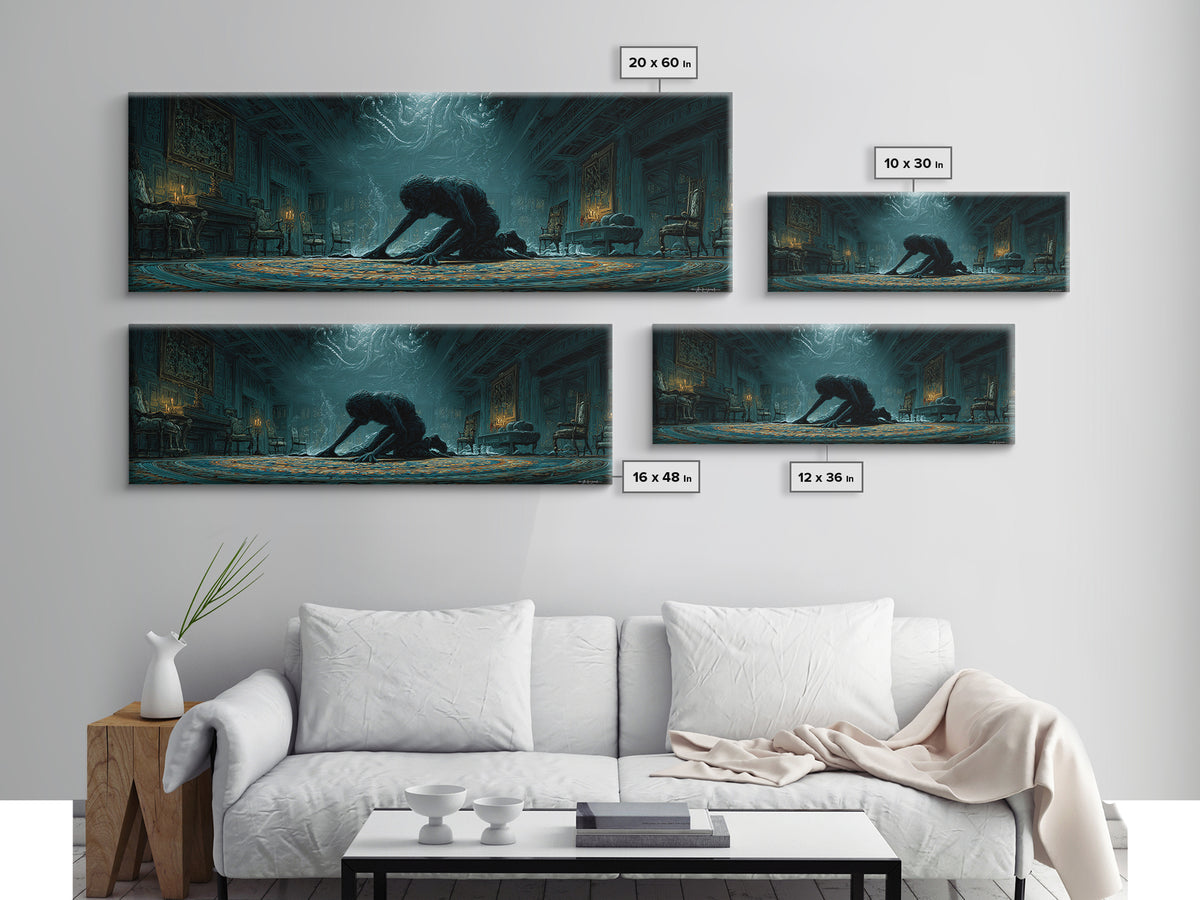The Crawler Beneath The Floor Of Stars, Extra Wide Wall Art, Cosmic Horror Wall Art, Framed Canvas Print, Halloween Wall Decor