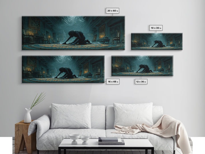 The Crawler Beneath The Floor Of Stars, Extra Wide Wall Art, Cosmic Horror Wall Art, Framed Canvas Print, Halloween Wall Decor