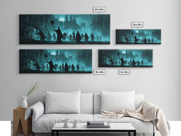 The Innsmouth Lantern Procession, Extra Wide Wall Art, Cosmic Horror Wall Art, Canvas Print, Halloween Wall Decor, Gothic Home Decor