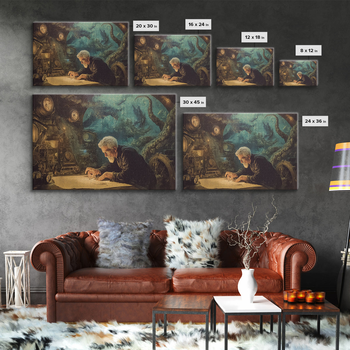 The Mapmaker Of Impossible Shores, Landscape Wall Art, Dark Halloween Decor, Framed Canvas Print, Halloween Wall Decor, Gothic Home Decor