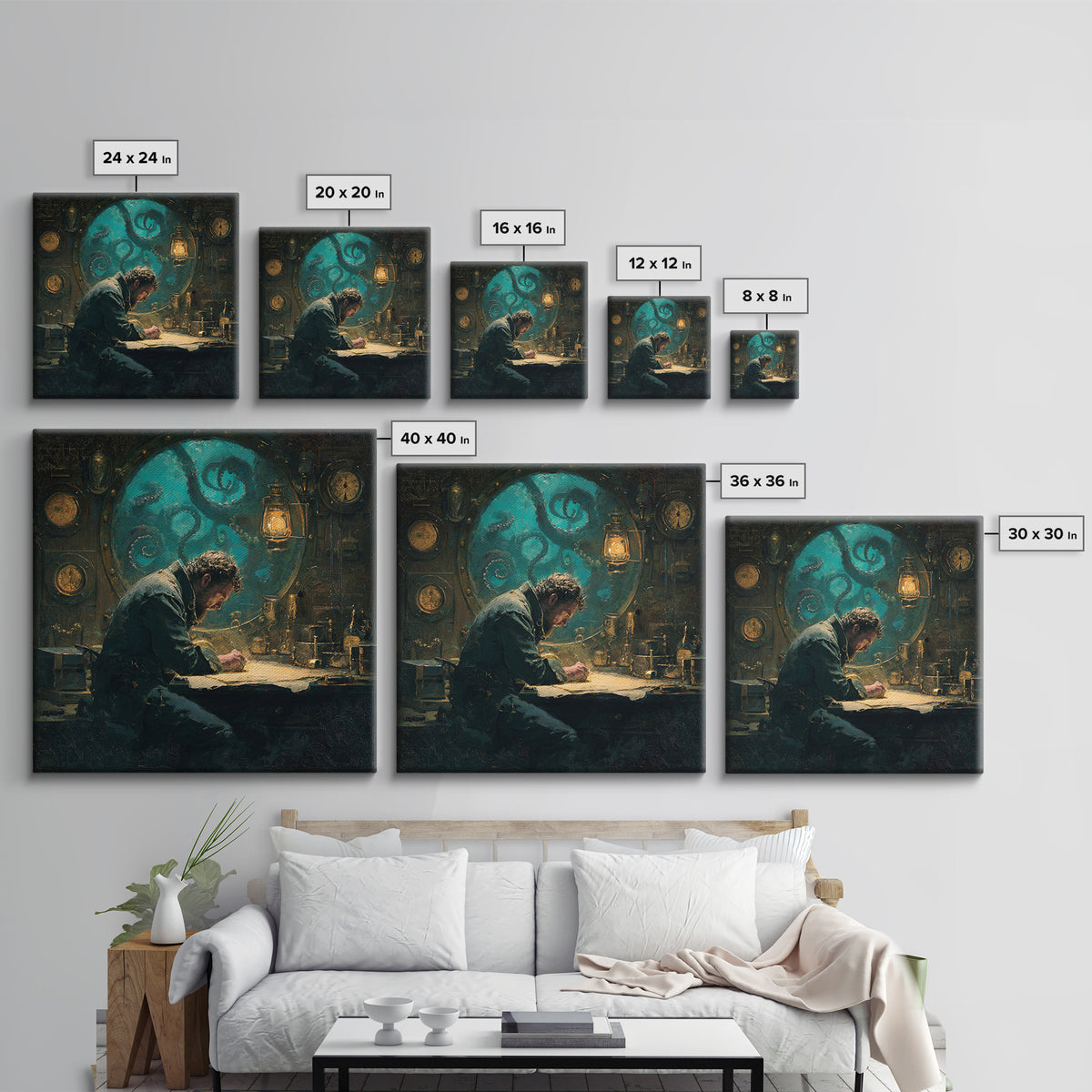 The Mapmaker Of Impossible Shores, Square Wall Art, Cosmic Horror Wall Art, Canvas Print, Halloween Wall Decor, Gothic Home Decor