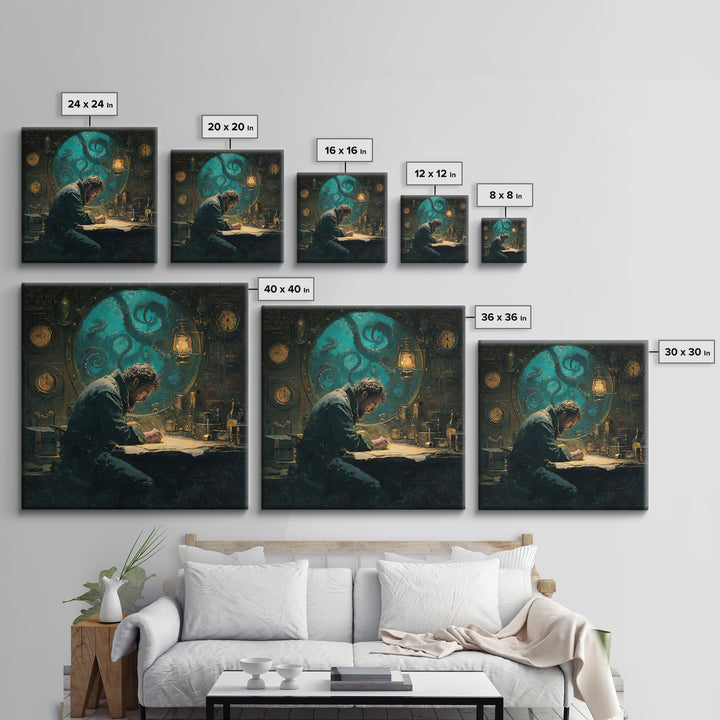 The Mapmaker Of Impossible Shores, Square Wall Art, Cosmic Horror Wall Art, Canvas Print, Halloween Wall Decor, Gothic Home Decor