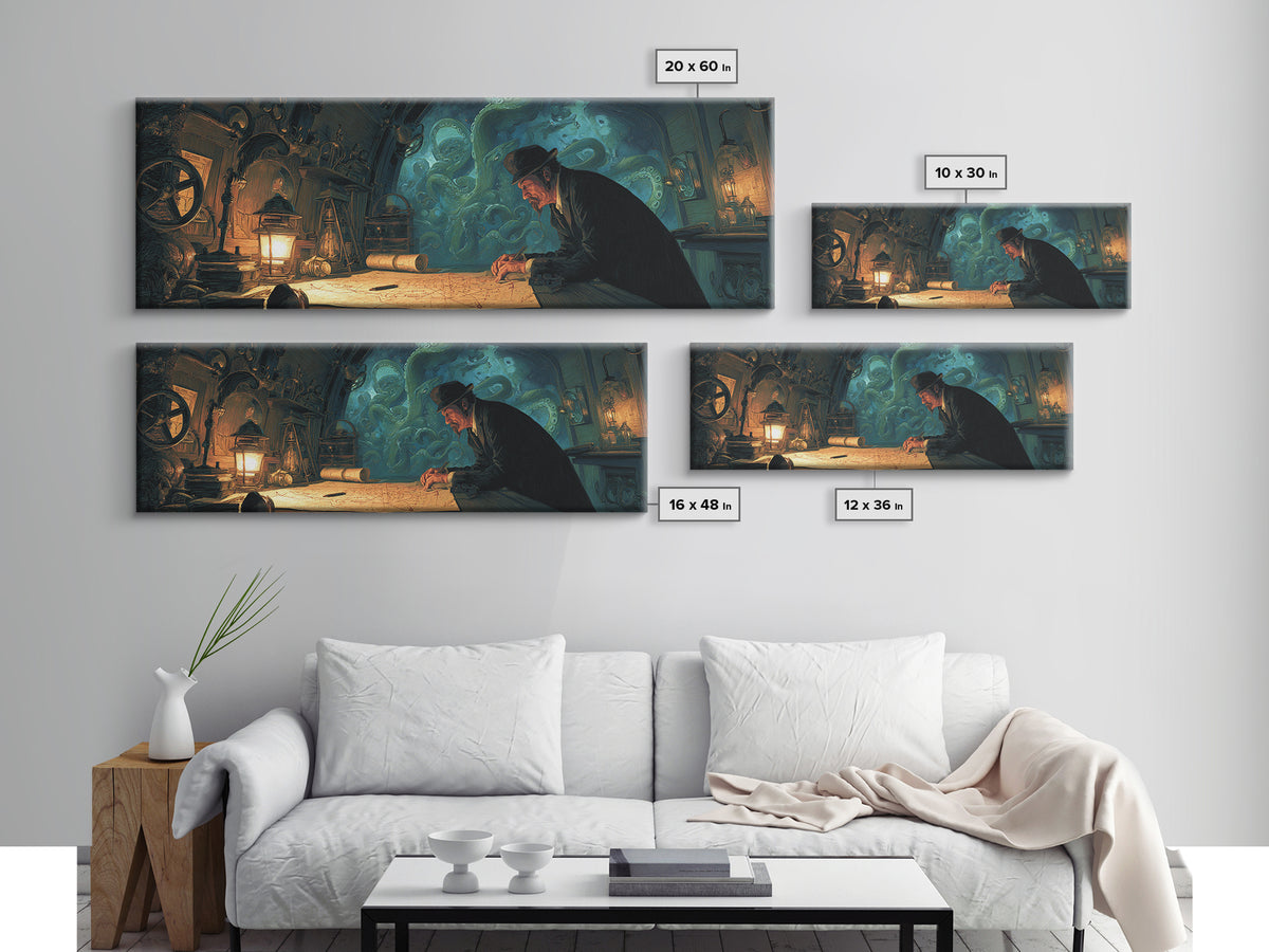 The Mapmaker Of Impossible Shores, Extra Wide Wall Art, Macabre Wall Art, Canvas Print, Halloween Wall Decor, Gothic Home Decor
