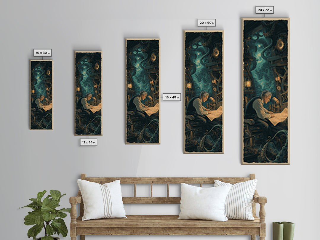 The Mapmaker Of Impossible Shores, Tall Narrow Wall Art, Spooky Home Decor, Canvas Print, Halloween Wall Decor, Gothic Home Decor