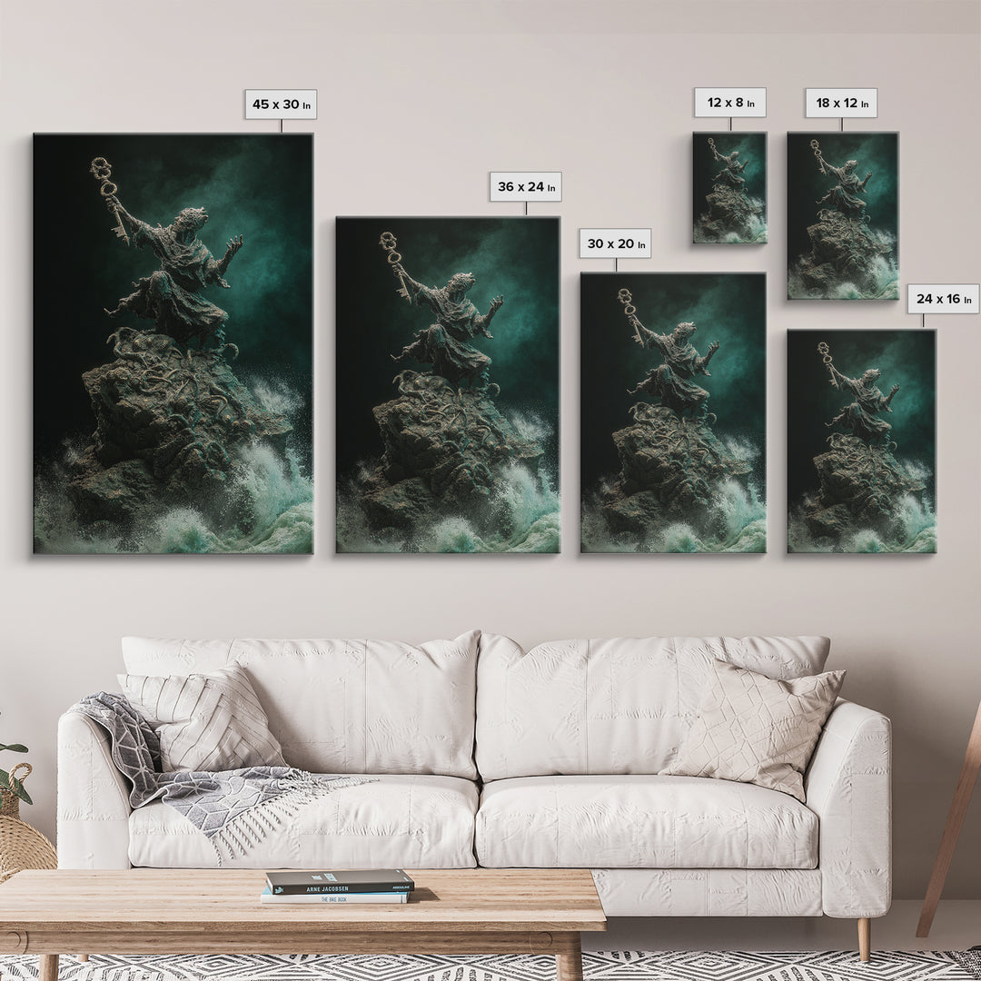 The Keeper Of The Black Reef Key, Vertical Wall Art, Macabre Wall Art, Canvas Print, Halloween Wall Decor, Gothic Home Decor
